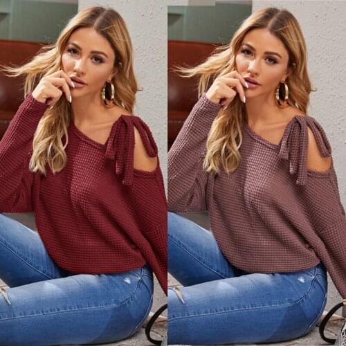 Womens sweater pullover fall/winter new sexy off-the-shoulder lace-up top womens fashion personality long sleeve backless knit