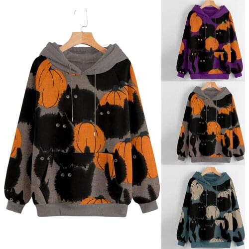 2021 Female Sweatshirt Hooded Long Sleeve Halloween Pullovers Sweatshirts Drawstring With Pocket Oversized Fashion Ladies худи