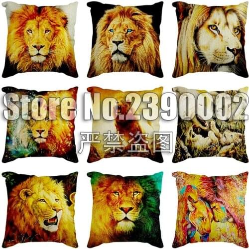 Animals lion Cushion Cover Pillowcase Durable Waist Decorative Cushion Cover Office Home Sofa Car Cushion flax Pillowcase