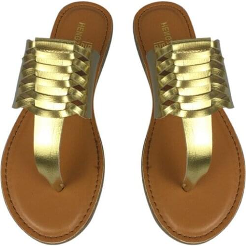 Famous Designer Brand Design Leather Large Size Womens Slippers Flat Bottomed Anti Slip And Versatile One Word Sandals Pregnant