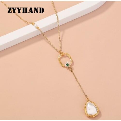 ZYYHAND Romantic Women Natural Baroque Pearl Small Beads Flower Girl Gold-Color Cross Chain Lady Pendant Necklace