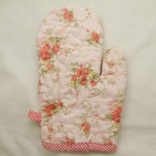1pcs Cooksmart 100% cotton(inside &outside) Oven Mitt/Glove Light pink background small red flower mix color