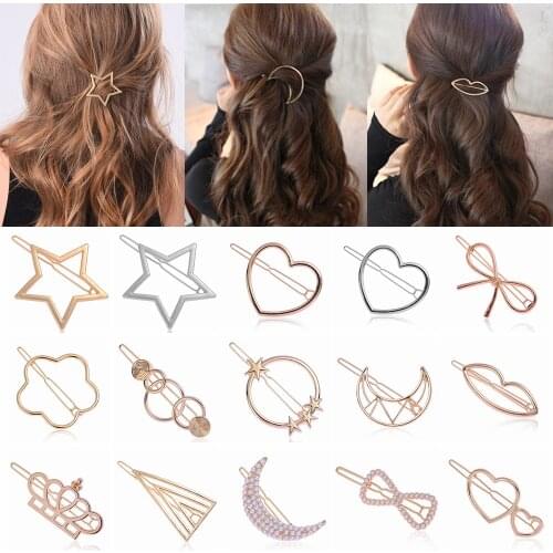 1PC Geometric Ponytail Hairpins Bobby Pins Knot Hair Clip Star Heart Barrettes Metal Hairclips Women Headwear Hair Styling Tool