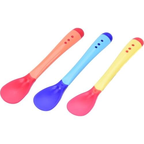 1Pc Baby Feeding Temperature Sensing Soup Spoon Temperature Color Change Spoon Baby Medicine Fork Spoon