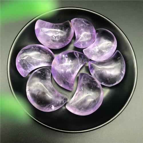 1PC Cute Natural Amethyst Moon Shaped Quartz Crystal Hand Caved Stones Decor Gifts Natural Stones and Minerals