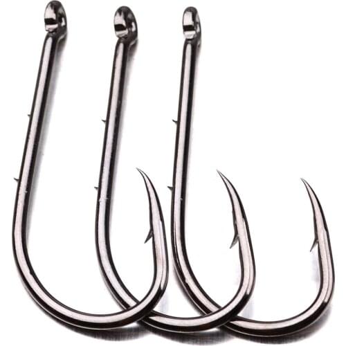 10pcs Fishing Hooks Offset Sliced Long Barbed Shank Bait Hook Barbed high carbon steel common single hook steel Fishing