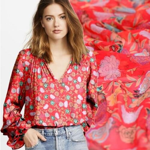 Natural 100% Mulberry Silk Thin Light Georgette Fabric Summer Breathable Printed Dress Shirt Fabrics Wholesale Cloth Per Meter