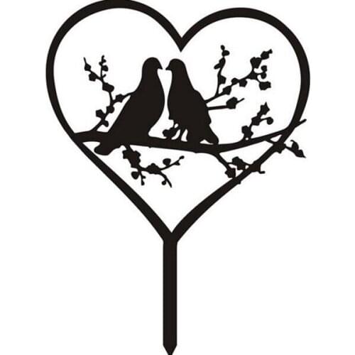 100pcs/lot Creative Heart with double Magpie design Acrylic wedding inserted card Cake Topper Party Cake Decorations