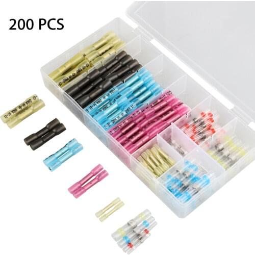 200PCS Heat Shrink Wire Connectors Waterproof Crimp Terminals & Insulated Seal Solder Sleeve Soldering Terminal Assorted Kit