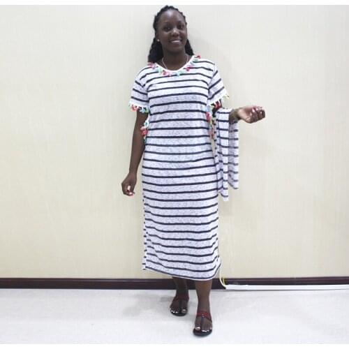 2019 Newest Design Colorful Tassel Black And White Stripes Hollow Short Sleeve Slim Long Dress African Dashiki Dresses