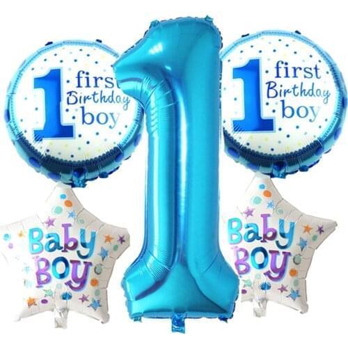 5/set Cute Foil Balloons Baby Boy Girls First Birthday Party Decoration