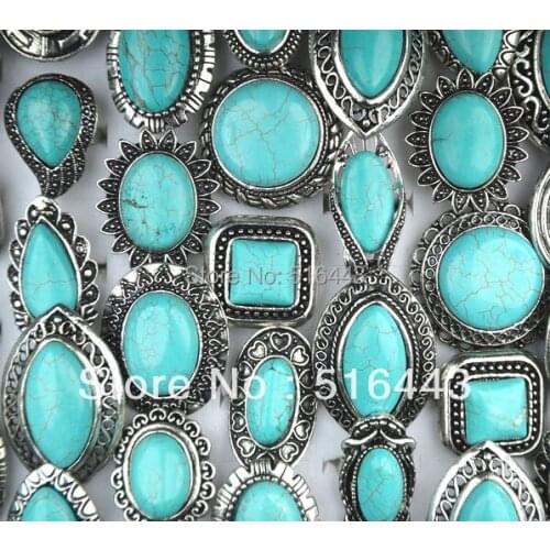 5pcs Wholesale Jewelry Lots Turquoise Stones Antique Silver Plated Vintage Women Mens Rings A-161