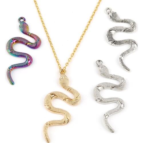Punk Style Metal Pendants Snake Animal Multicolor Charms DIY Making Women Necklace Earrings Jewelry Findings 53mm x 25mm,5PCs