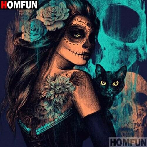 Homfun Full Square/Round Drill 5D DIY Diamond Painting "Beauty character cat" 3D Embroidery Cross Stitch Home Decor Gift A11259