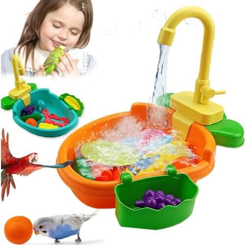 Automatic Bird Bathtub With Faucet Bird Parrot Shower Bathing Tub Feeder Bowl Bird Toys For Parrot Budgie Parakeet Cockatiel