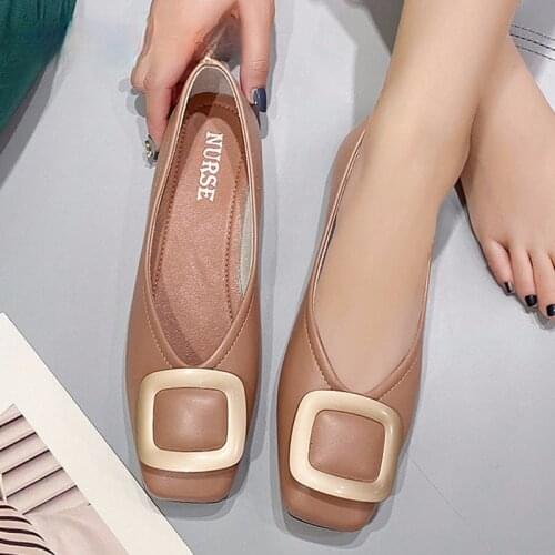 2021 Fashion Brand Metal Buckle Square Toe Flats Ballet Shoes Slip On Soft Moccasins Flat Casual Loafer Shoe Women zapatos mujer