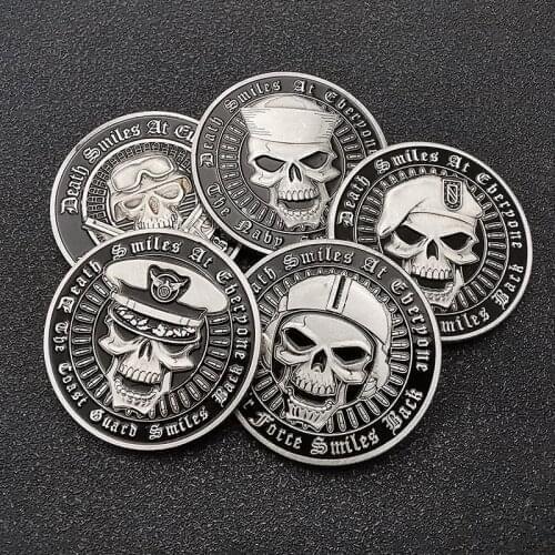 5pcs Different USA Metal Skull Green Red Blue Beret Colorful Department Of State Free Eagle Liberty In God We Trust US Coin