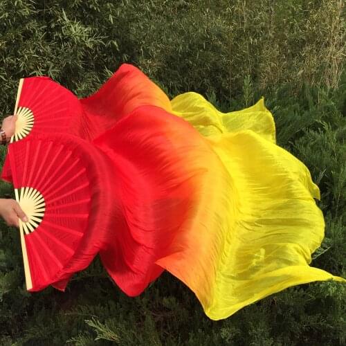 Free-shipping 1 pair New Belly Dance Bamboo ribs Silk Fan Veils hand-made dyes Dancing Fans hot-selling