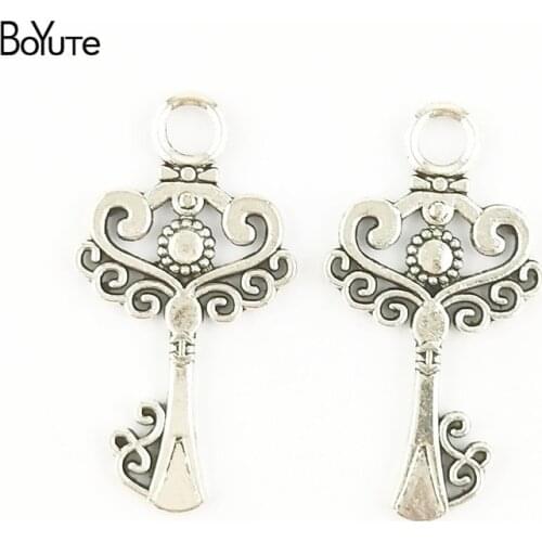BoYuTe (100 Pieces/Lot) 33*18MM Antique Bronze Silver Plated Zinc Alloy Crown Key Pendant Charms for Jewelry Accessories