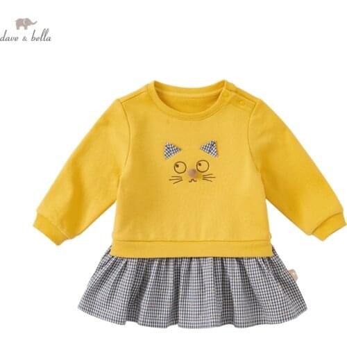 DBM18538 dave bella autumn baby girls cute cartoon draped T-shirt children tops kids girl fashion tees