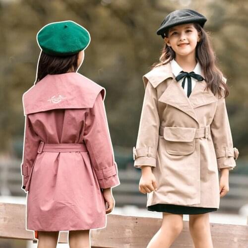 European Style Girls Overcoat Spring Autumn Long Windproof Jacket for Girls Kids Coat Fashion Casual Children Outwear