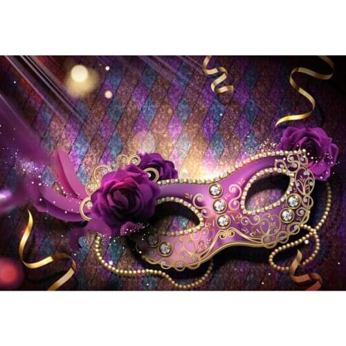 Purple and Golden Mask Backdrop Party Photography Background Holiday Celebration Photo Booth Studio Decor