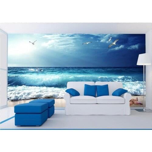 Custom photo 3d wallpaper Non-woven and silk mural Blue sea blue sky beach scenery coast view painting 3d room murals wallpaper