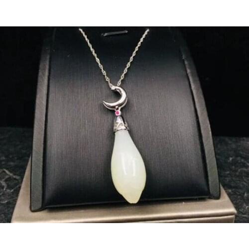 Natural Hetian White Jade Pendant 925 Silver Inlaid Magnolia Necklace Designed for Women Jewelry