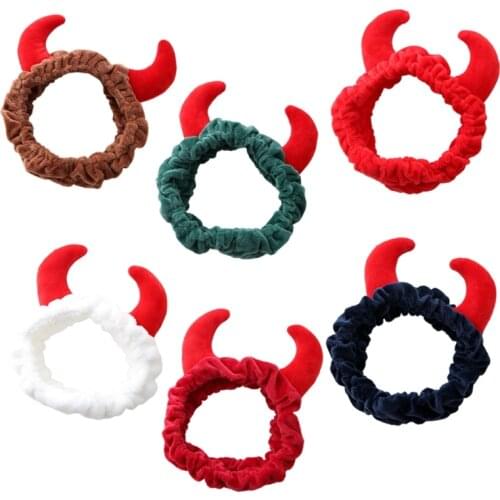 Plush Red Ox Devil Demon Horns Headband Makeup Shower Wash Face Sport Velvet Hair Band Funny Festival Party Bandana