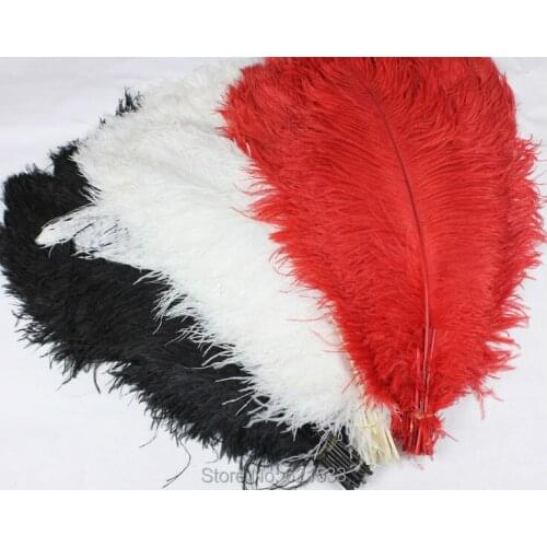 Ostrich Plumes, 50Pieces-24-26"60-65CM Ostrich Dyed Drabs Feathers White Black Red colour freeshipping