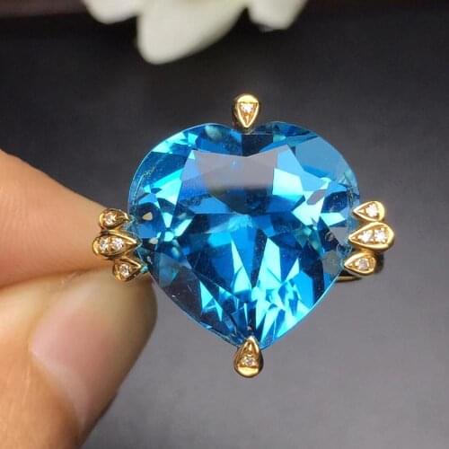 Topaz Ring Fine Jewelry Real 18 K Gold AU750 Jewellery 100% Natural Blue Topaz Gemstone Female Rings for Women Fine Ring