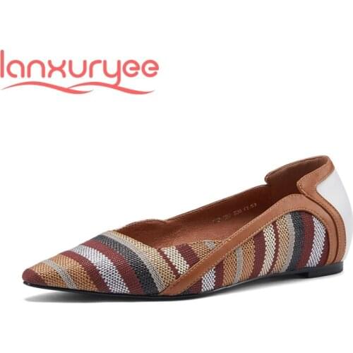 Lanxuryee 2021 early spring new arrival pointed toe low heel patchwork mixed colors beauty lady dating slip on women pumps L52