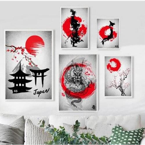 Japanese warrior Cherry blossoms Mount Fuji Dragon 5d Diy Full square Round Diamond Painting Kits for AdultsZP-2837