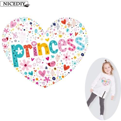 Princess Patches Heat Transfer Vinyl Sticker Heat-sensitive DIY Ironing Stickers Iron On Transfers For Clothing Cute Heart Patch