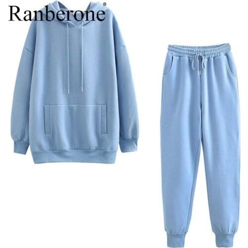 New 2020 Autumn Winter Women Tracksuit 2 Pieces Sets Oversize Hoodies Sweatshirt And Jogging Pants Suits Solid Sport Suit Ladies