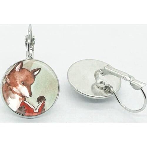 New Handmade Fox Animal Earrings Retro Pet Dog Silhouette Art Glass Cabochon Female Charm Ladies Gift