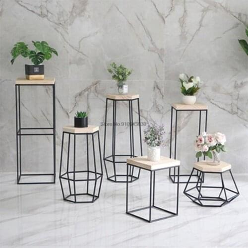 Indoor Nordic Style Floor-standing Wrought Iron Flower Shelf Simple Modern Room Embedded Shelf Flower Pot Rack