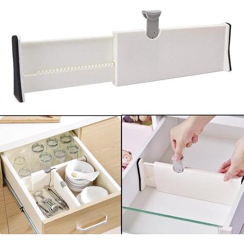 White Drawer Dividers Adjustable Spring Loaded Expandable Kitchen Bedroom Organizer Retractable Drawer Partition Board for Home