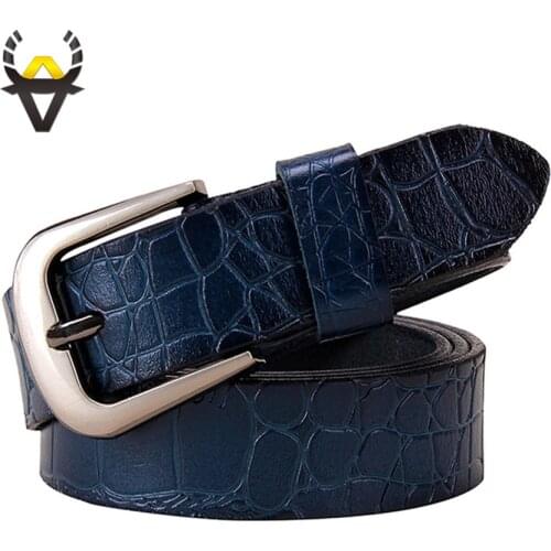 Genuine leather belts for women Fashion Pin buckle woman belt High quality second layer cow skin strap female width 2.8 cm Blue