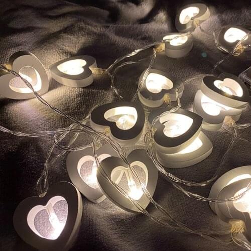 Romantic Wood Heart 3M 20 LED String Light Battery Operated Valentines Day Lamp Christmas Party Wedding Decoration Fairy Lights