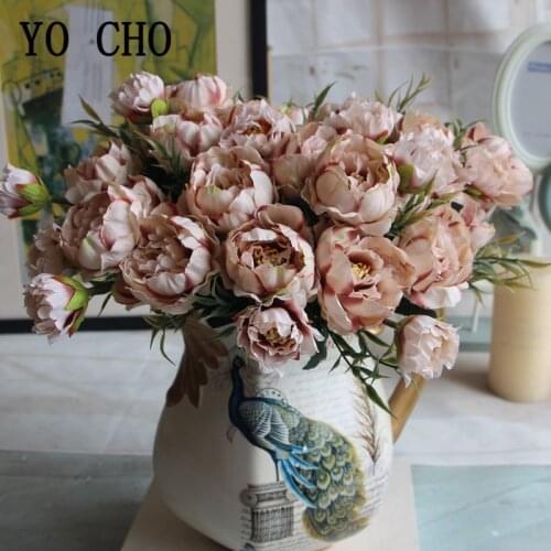 5 Heads Silk Peonies Artificial Flowers Bouquet DIY Silk Fake Flowers for Wedding Party Home Table Garden Decor Small Bouquet