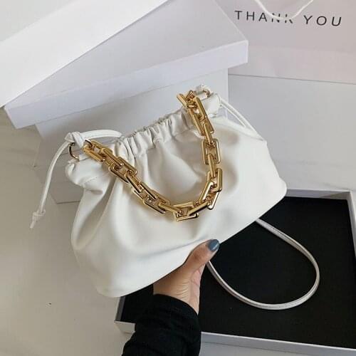 Gold Chain PU Leather Crossbody Bags For Women 2020 Summer Small Shoulder Handbags Female Solid Color Cross Body Bag