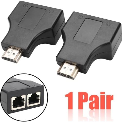 1pair Black Network Cable Connector HDMI-compatible 1080P to Dual RJ45 Network Cable Extender Cat-5/6 for HD-DVD PS3 STB ETC