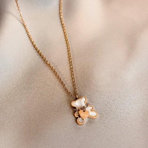 Korean fashion white shell cute animal necklace female stainless steel rose gold pendant clavicle chain for women jewelry