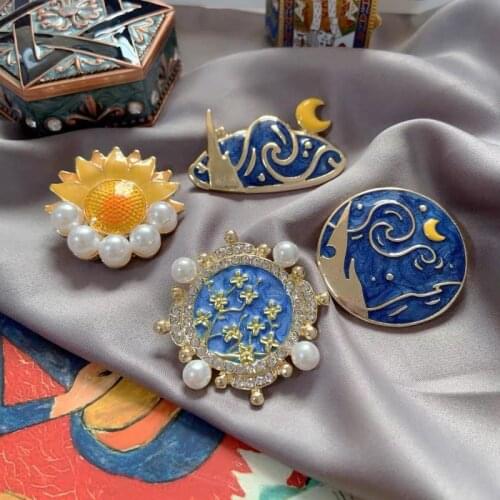 Muylinda Van Goghs Starry Sky Enamel Badge Pin Artistic Handicrafts Brooch For Women Badges Lapel Brooches Bag Clothes Buckle