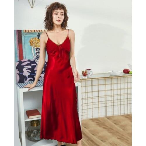 Plus Size Lady Ice Silk Nightgown Sexy Lace Sleepwear Bride Strap Gown Summer Loose Sleeveless Sleepshirt Split Solid Homedress