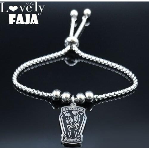 Gothic Coffin Skull FOREVER EVER Stainless Steel Bracelet Women Silver Color Chain Bracelets Jewelry bransoletki damskie B18531