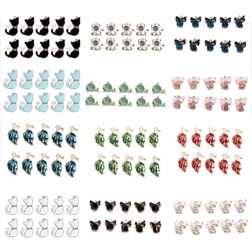 10PCs/set Cat Leaf Gift Box Shape Snail Flower Alloy Enamel Charm DIY Accessories Of Necklace Bracelet Headdress Handmade