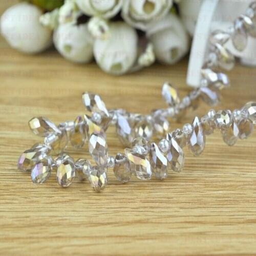 100pcs 6x12mm Silver Champagne AB Color Briolette Pendants Waterdrop Crystal Glass Jewelry Loose Teardrop Beads DIY