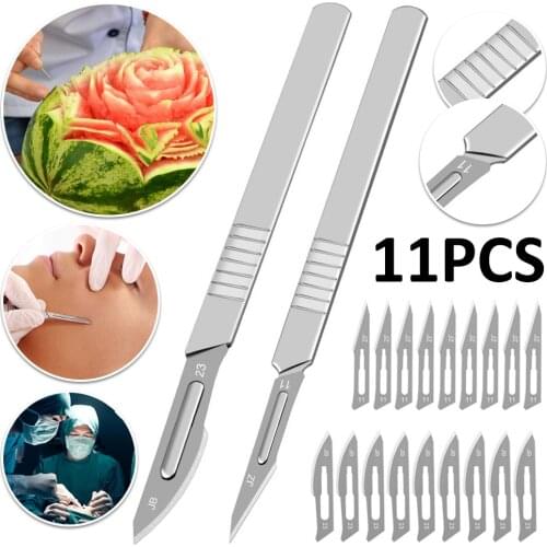 11pcs Scalpel Sterile Blades Carbon Steel Blade DIY Cutting Tool Animal Surgical Blade Hunting Blade for Anatomy Practicing